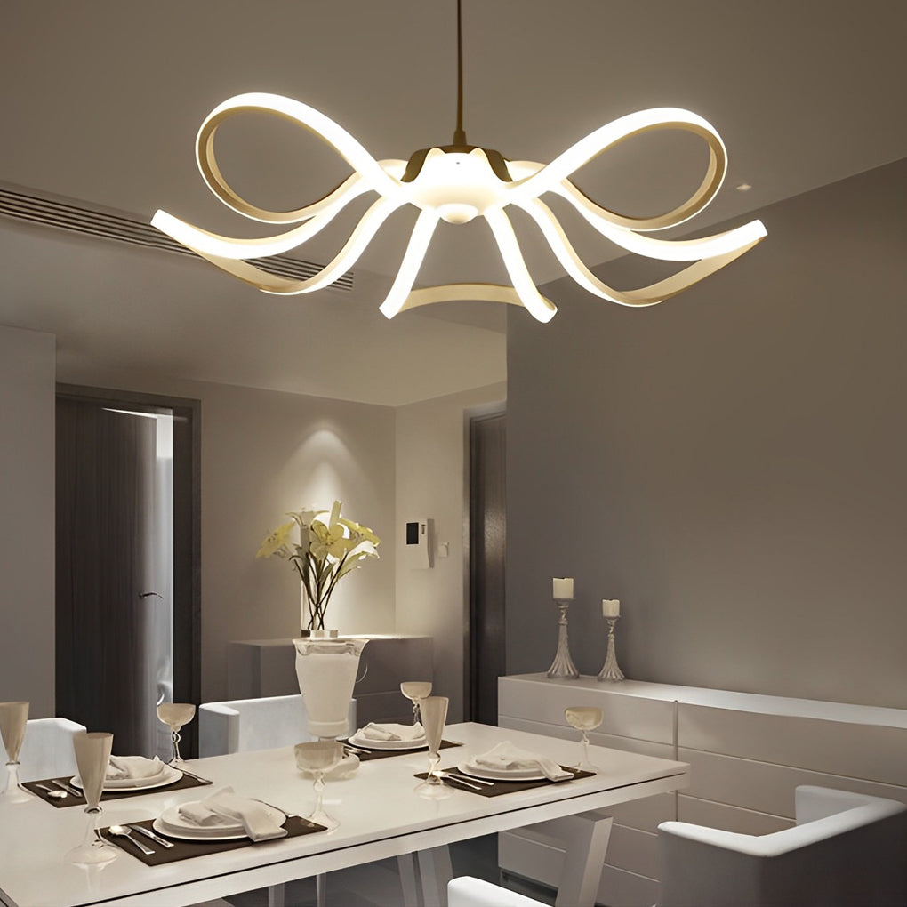 Modern White Flower Petal LED Chandelier Nordic Stepless Dimming Flush Mount Ceiling Light