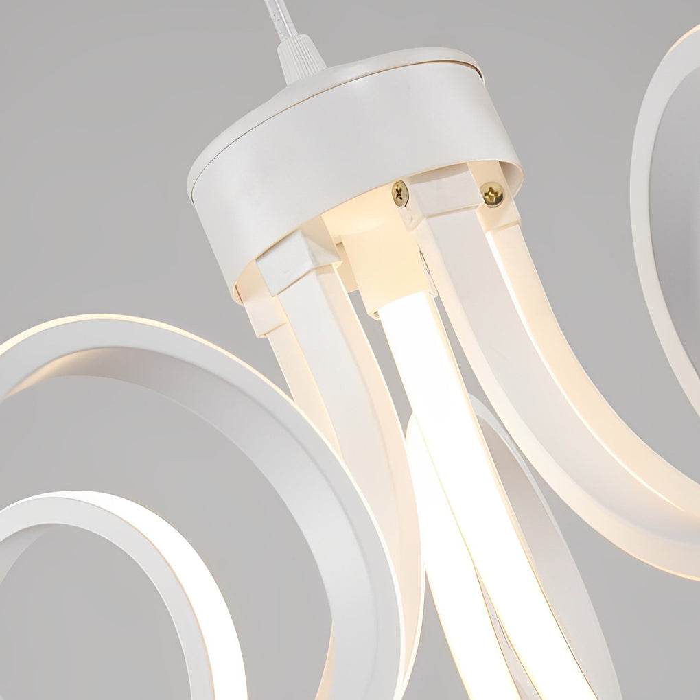 Modern White Flower Petal LED Chandelier Nordic Stepless Dimming Flush Mount Ceiling Light