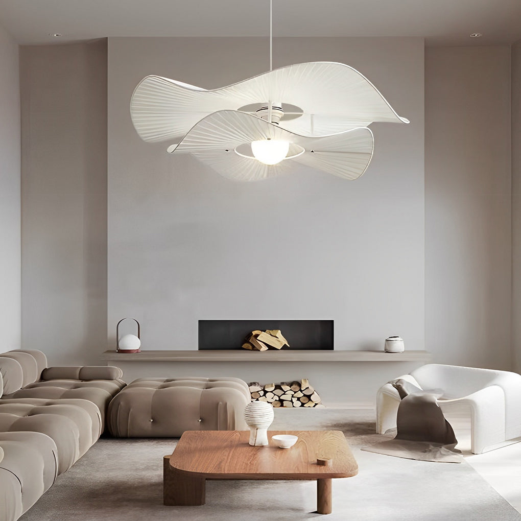 Modern White Flower Pleated Fabric Ceiling Light with Three Step Dimming Control