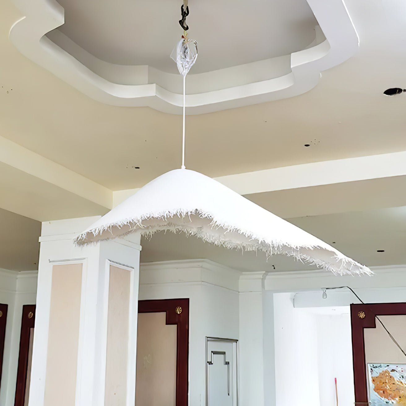Modern White FRP Pendant Light with Glass Fiber Diffuser Elegant Floating Suspension Lamp for Living Room