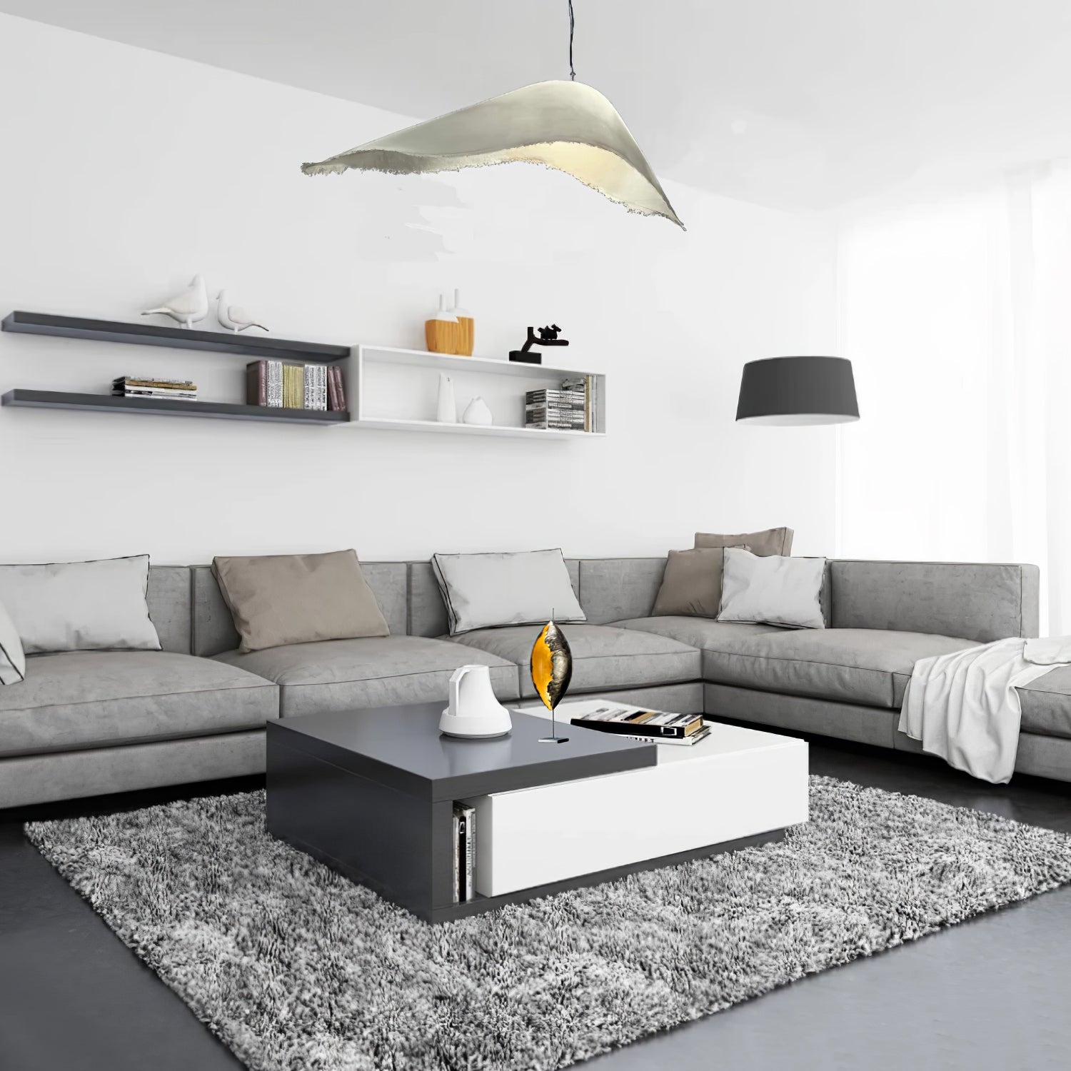 Modern White FRP Pendant Light with Glass Fiber Diffuser Elegant Floating Suspension Lamp for Living Room