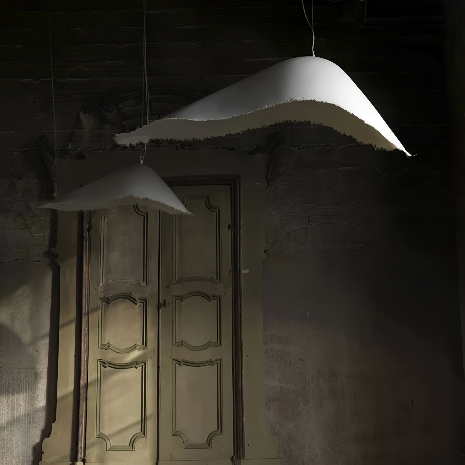 Modern White FRP Pendant Light with Glass Fiber Diffuser Elegant Floating Suspension Lamp for Living Room