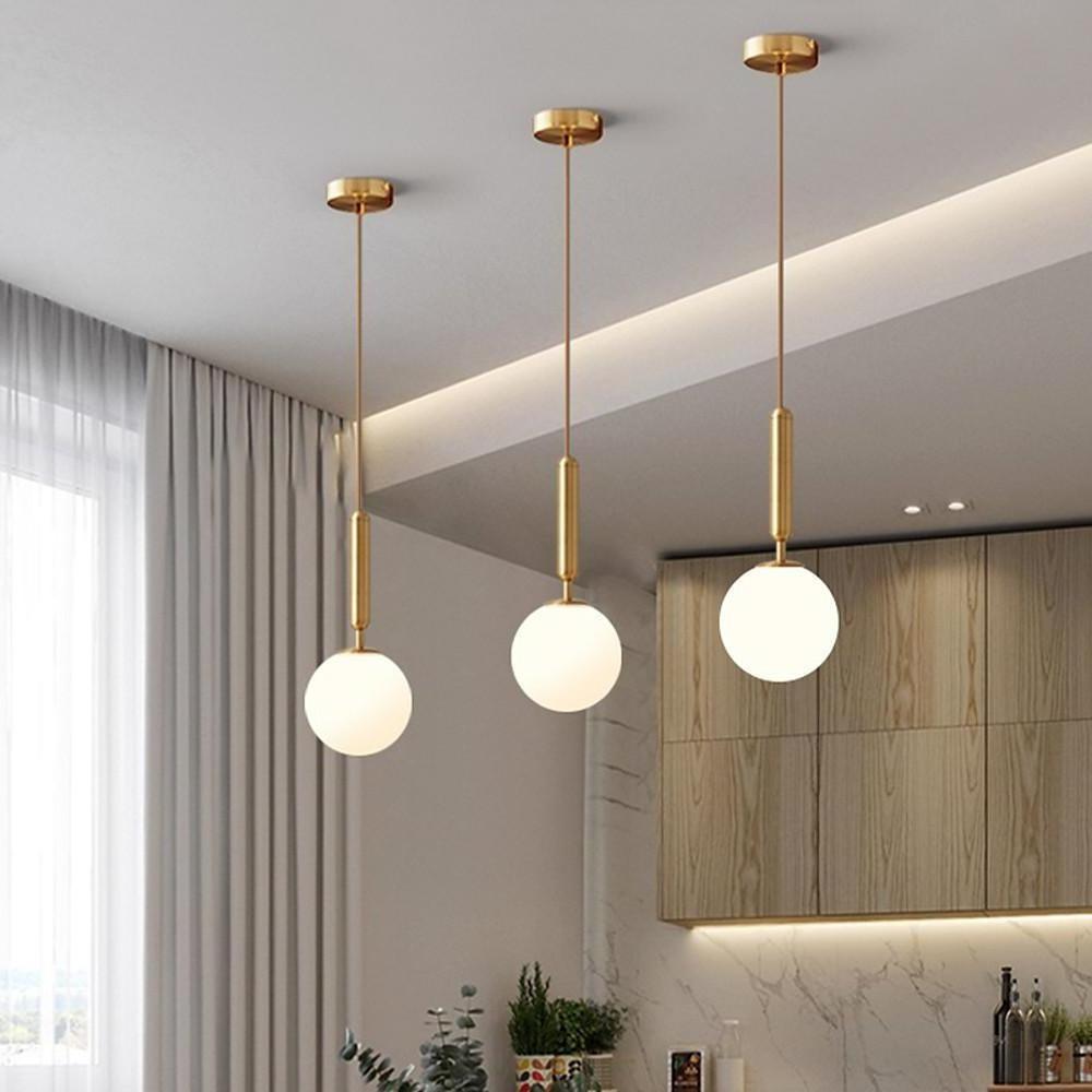 Modern White Glass Globe Pendant Light Nordic Minimalist Hanging Lamp for Kitchen Island