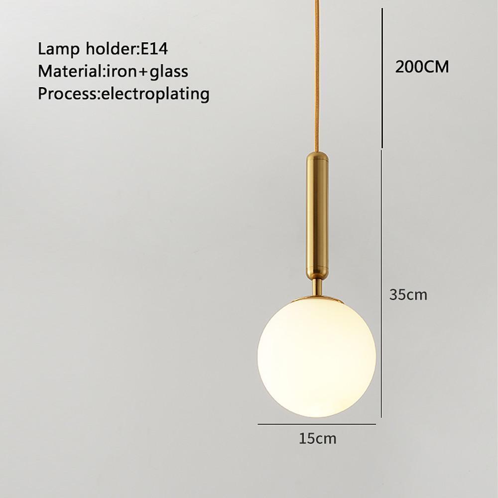 Modern White Globe Glass Ball Pendant Light for Kitchen Island and Bedroom in Gold and Black Finish