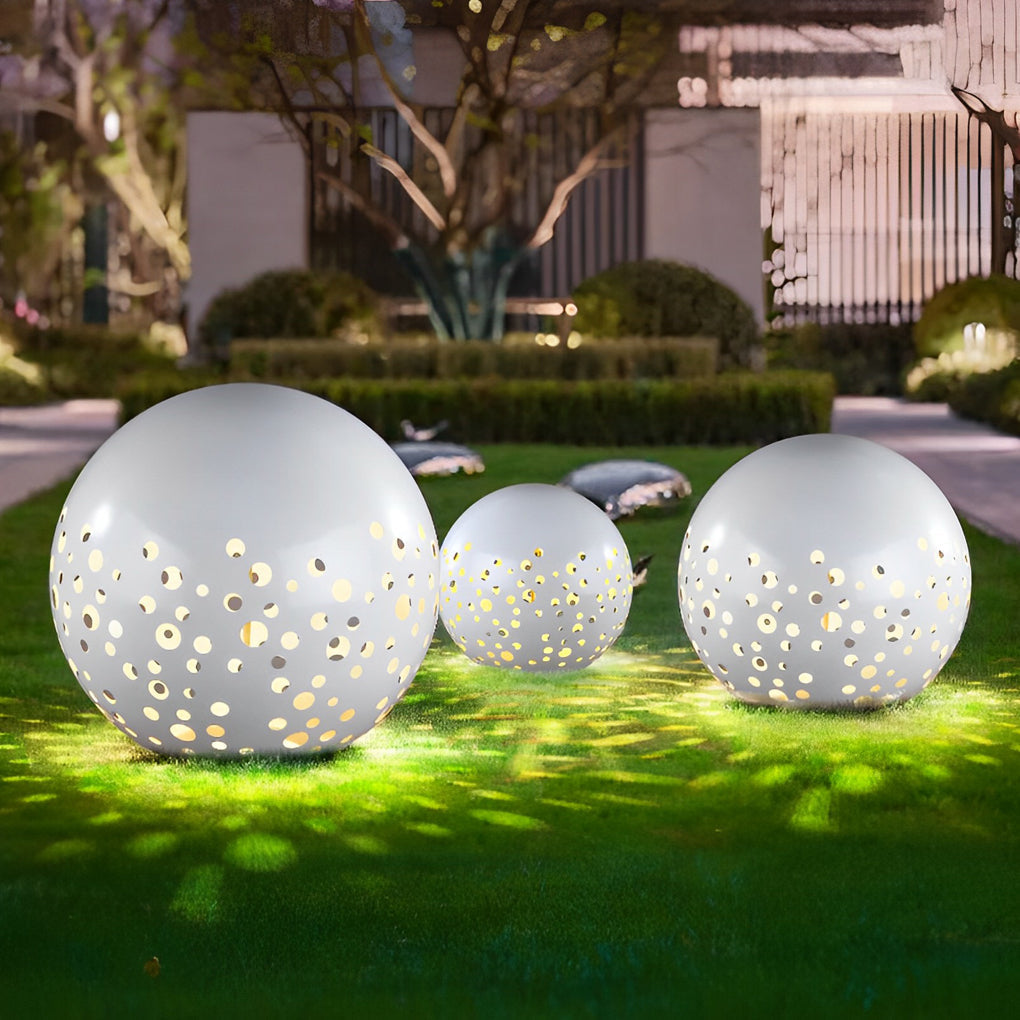 Modern White Hollow Sphere Outdoor Garden Light Waterproof Metal Round Lawn Lantern