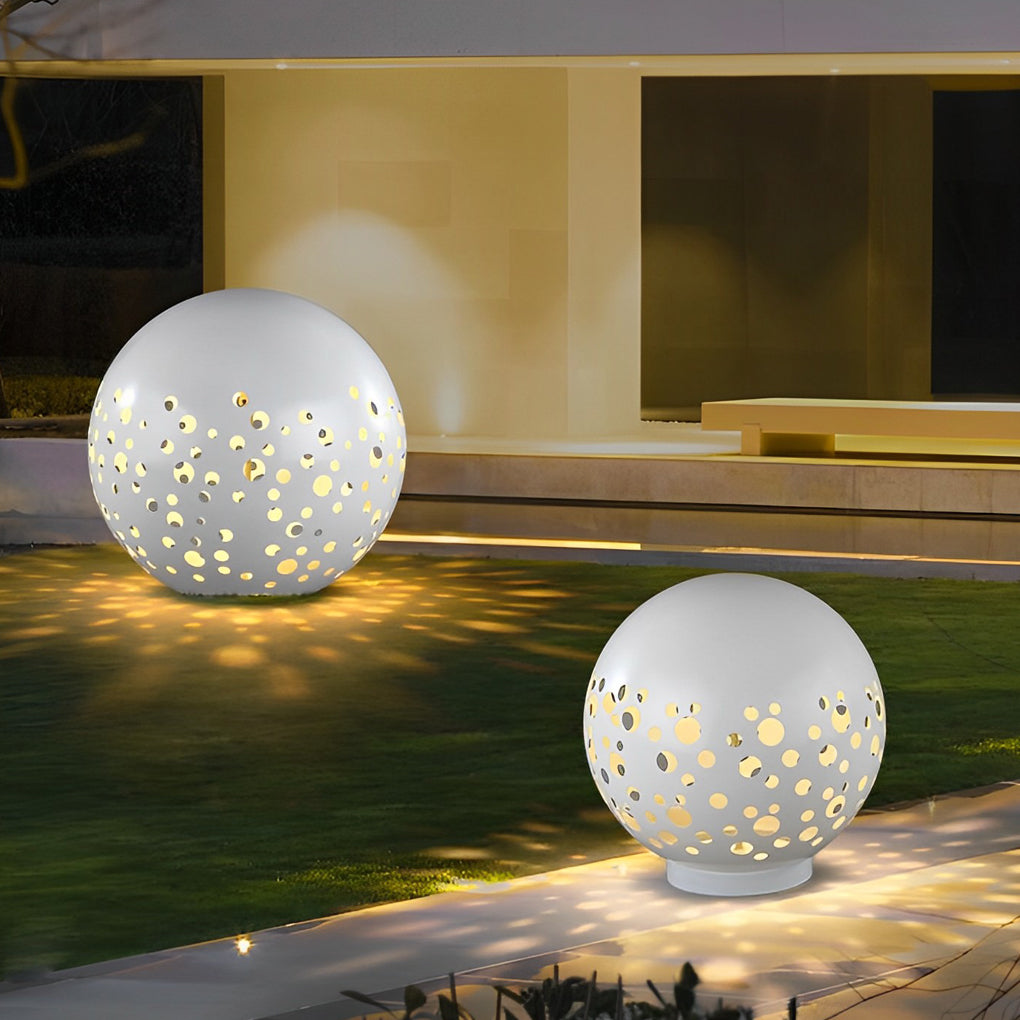 Modern White Hollow Sphere Outdoor Garden Light Waterproof Metal Round Lawn Lantern