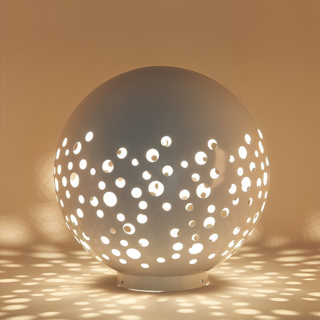 Modern White Hollow Sphere Outdoor Garden Light Waterproof Metal Round Lawn Lantern