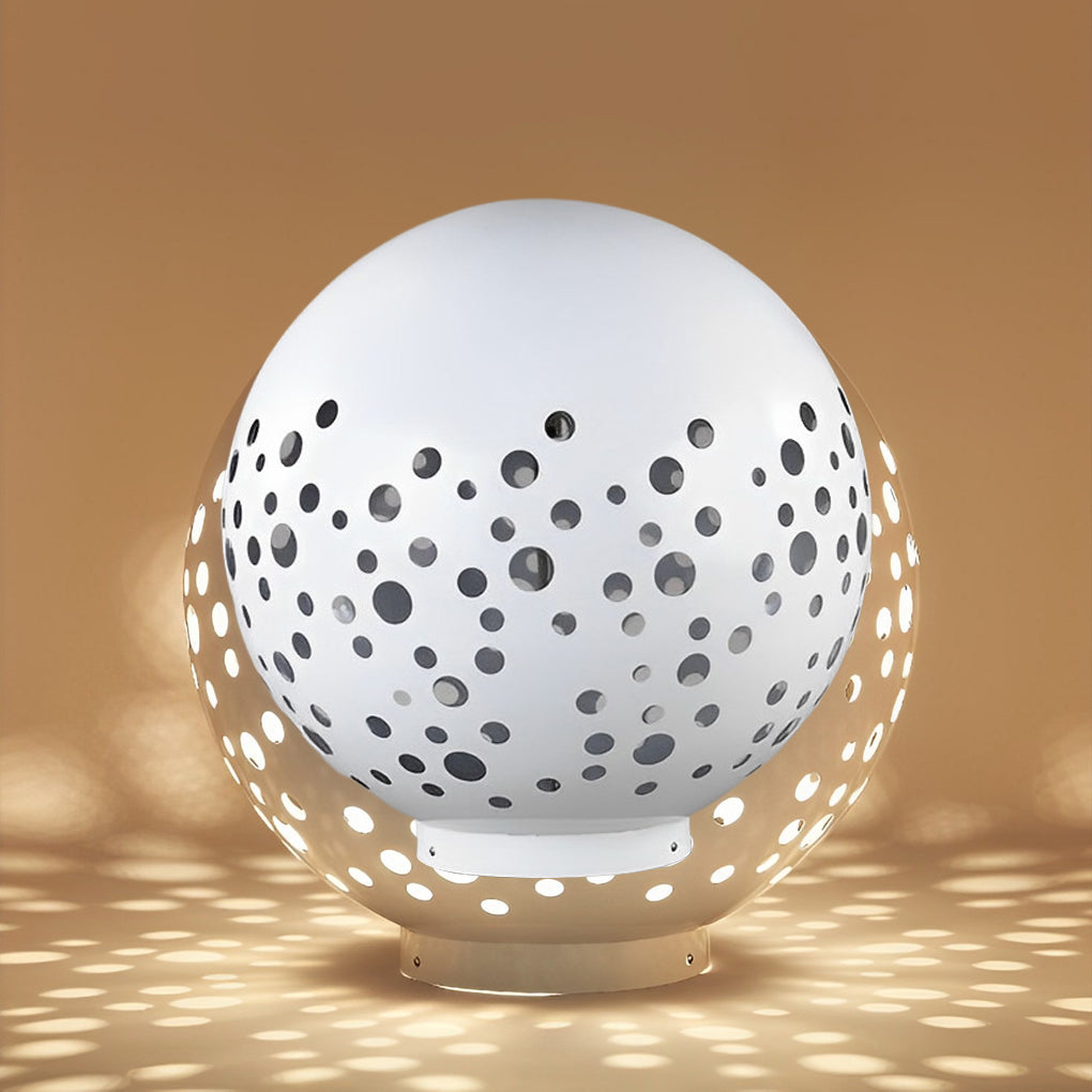 Modern White Hollow Sphere Outdoor Garden Light Waterproof Metal Round Lawn Lantern