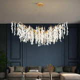Modern White Jade Leaf Branch Brass Chandelier Luxury Hanging Pendant Light