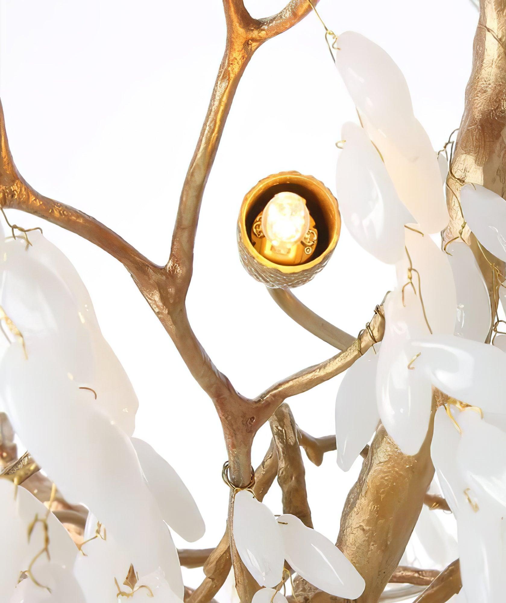 Modern White Jade Leaf Branch Brass Chandelier Luxury Hanging Pendant Light