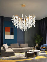 Modern White Jade Leaf Branch Brass Chandelier Luxury Hanging Pendant Light