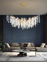 Modern White Jade Leaf Branch Brass Chandelier Luxury Hanging Pendant Light