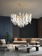Modern White Jade Leaf Branch Brass Chandelier Luxury Hanging Pendant Light