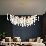 Modern White Jade Leaf Branch Brass Chandelier Luxury Hanging Pendant Light