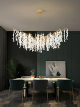 Modern White Jade Leaf Branch Brass Chandelier Luxury Hanging Pendant Light
