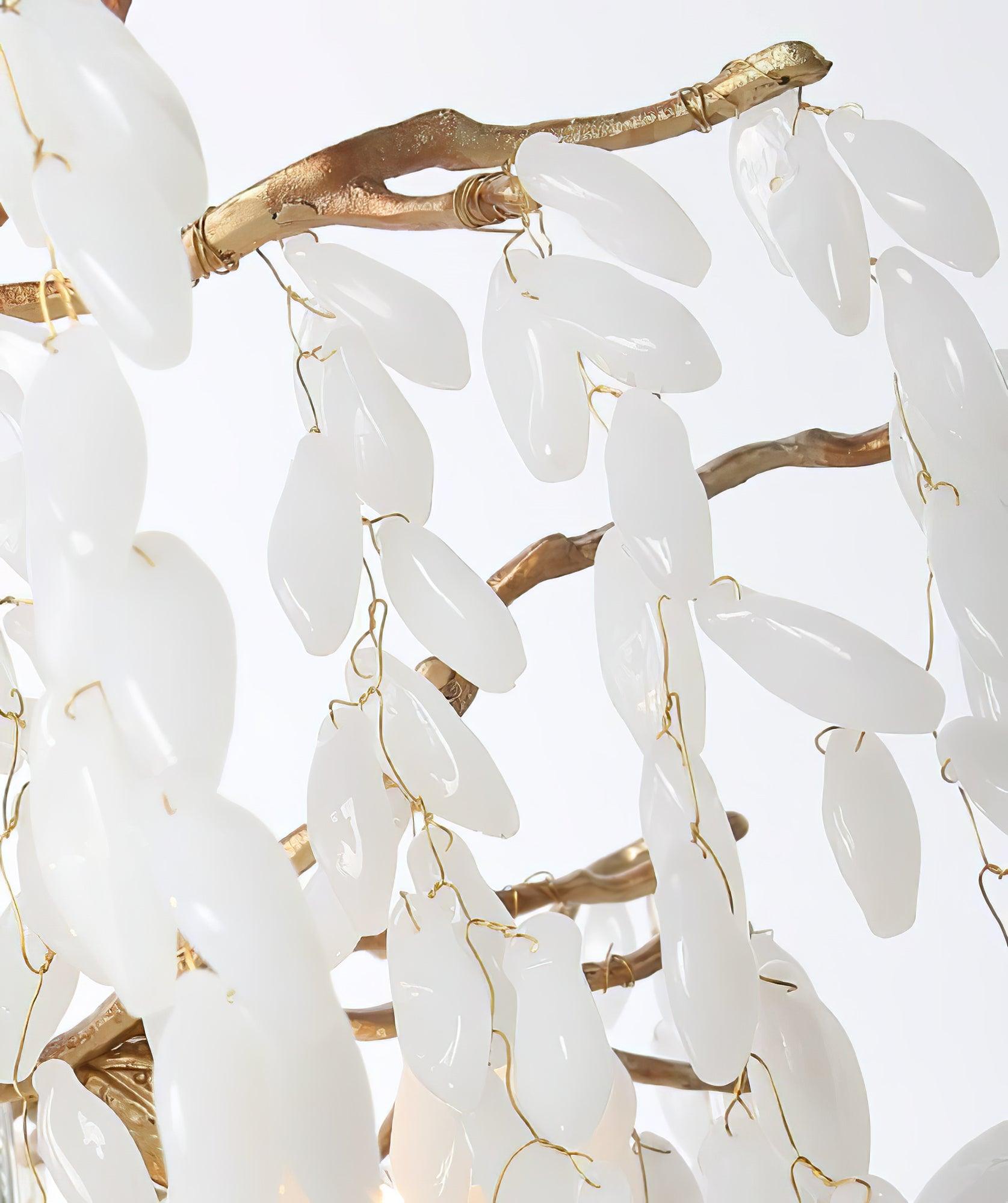 Modern White Jade Leaf Branch Brass Chandelier Luxury Hanging Pendant Light