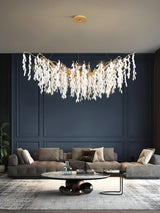 Modern White Jade Leaf Branch Brass Chandelier Luxury Hanging Pendant Light