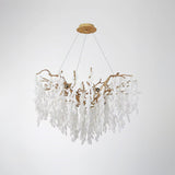 Modern White Jade Leaf Branch Brass Chandelier Luxury Hanging Pendant Light
