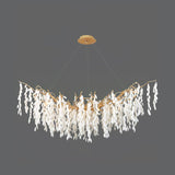 Modern White Jade Leaf Branch Brass Chandelier Luxury Hanging Pendant Light