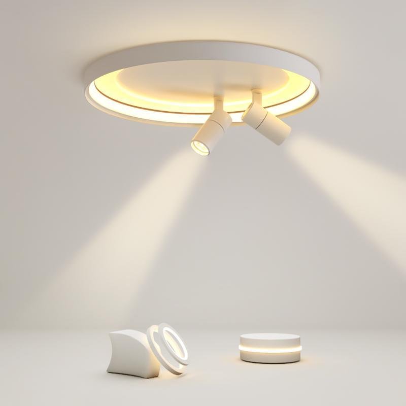 Modern White LED Flush Mount Ceiling Light with Adjustable Spotlights for Kitchen and Dining Room