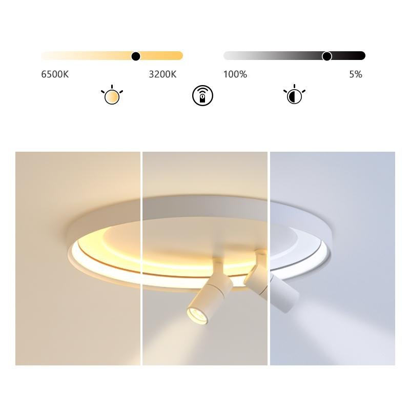 Modern White LED Flush Mount Ceiling Light with Adjustable Spotlights for Kitchen and Dining Room