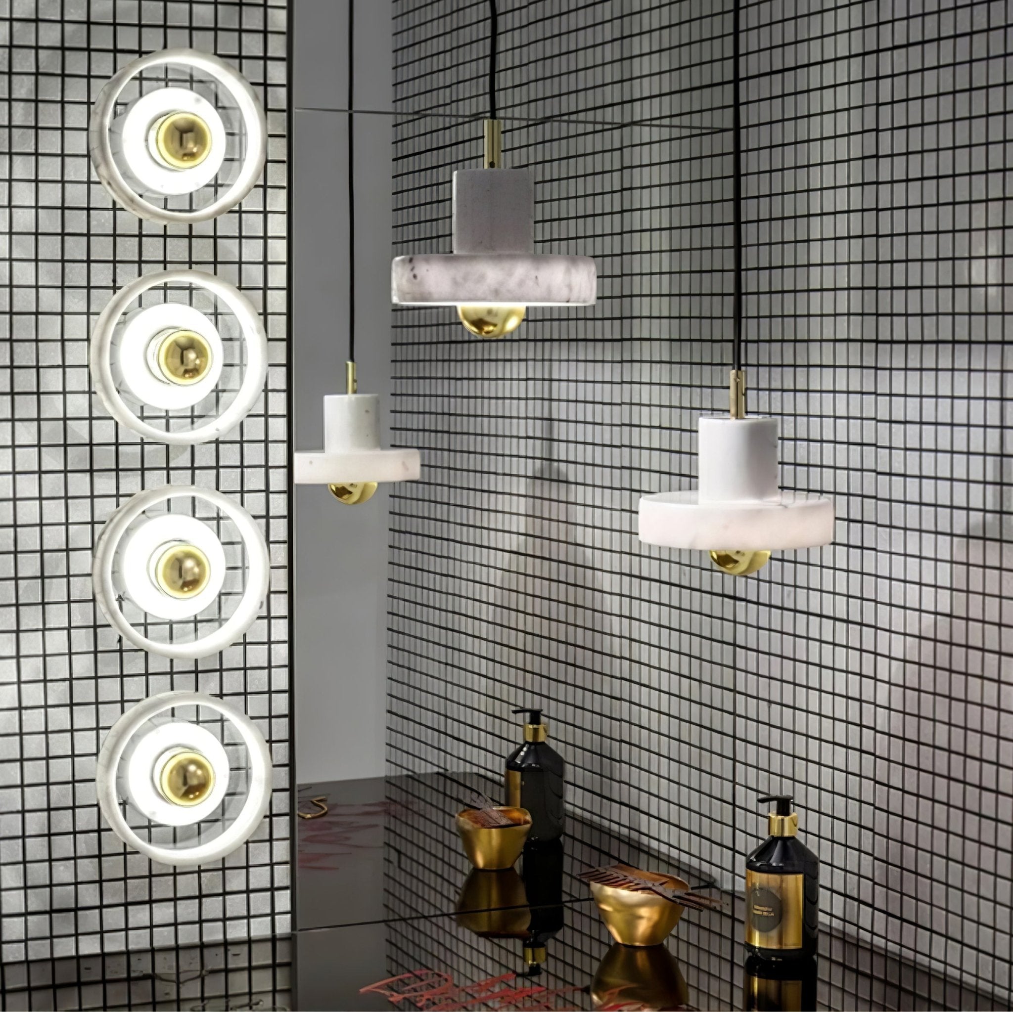 Modern White Marble Aura Hanging Lamp Natural Stone Pendant Light with Integrated LED