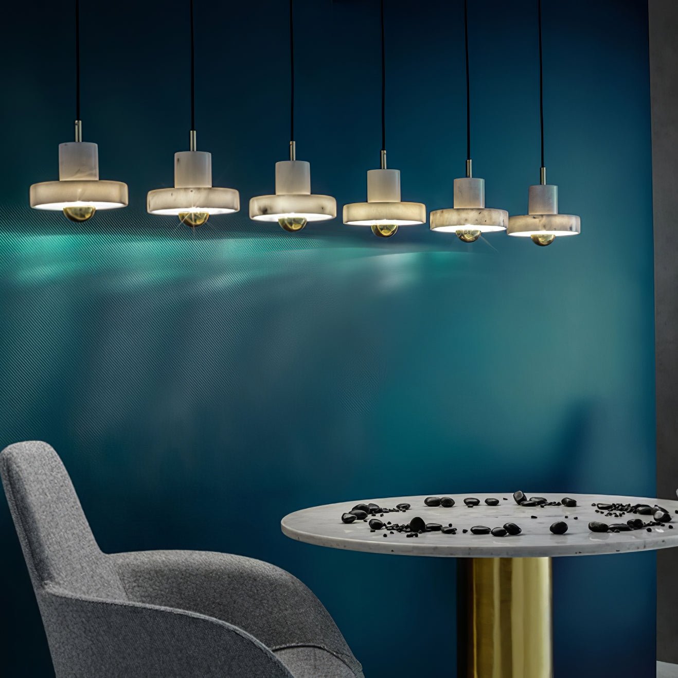 Modern White Marble Aura Hanging Lamp Natural Stone Pendant Light with Integrated LED