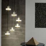Modern White Marble Aura Hanging Lamp Natural Stone Pendant Light with Integrated LED