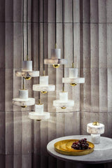 Modern White Marble Aura Hanging Lamp Natural Stone Pendant Light with Integrated LED