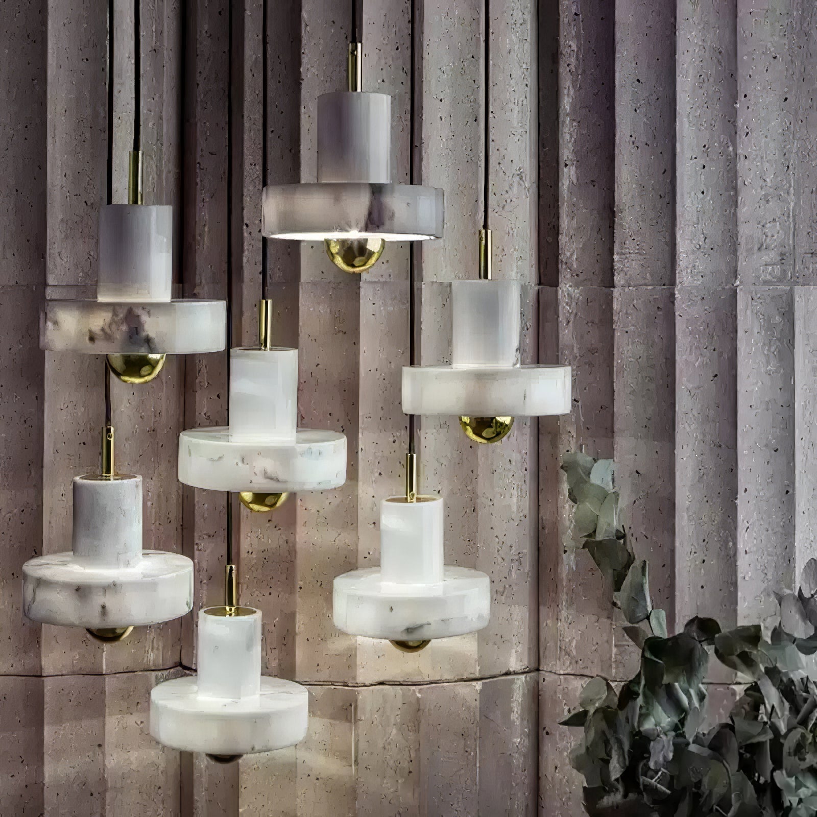 Modern White Marble Aura Hanging Lamp Natural Stone Pendant Light with Integrated LED