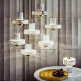 Modern White Marble Aura Hanging Lamp Natural Stone Pendant Light with Integrated LED