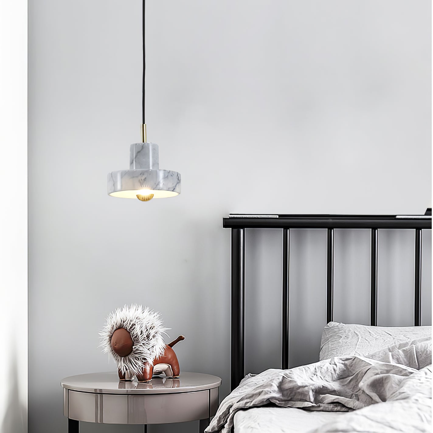 Modern White Marble Aura Hanging Lamp Natural Stone Pendant Light with Integrated LED