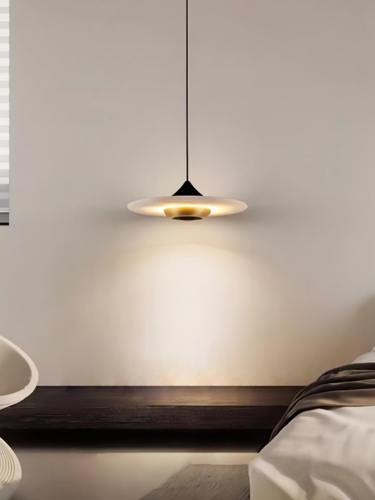 Modern White Marble Flying Saucer Pendant Light Integrated LED Hanging Ceiling Fixture