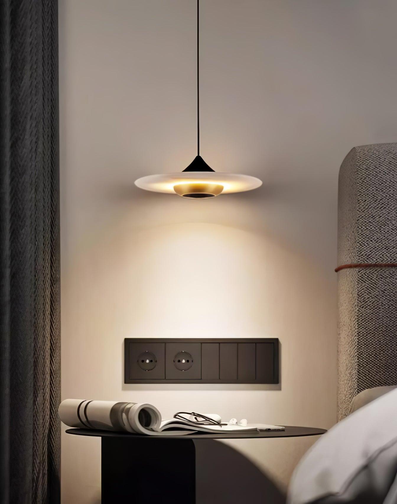 Modern White Marble Flying Saucer Pendant Light Integrated LED Hanging Ceiling Fixture