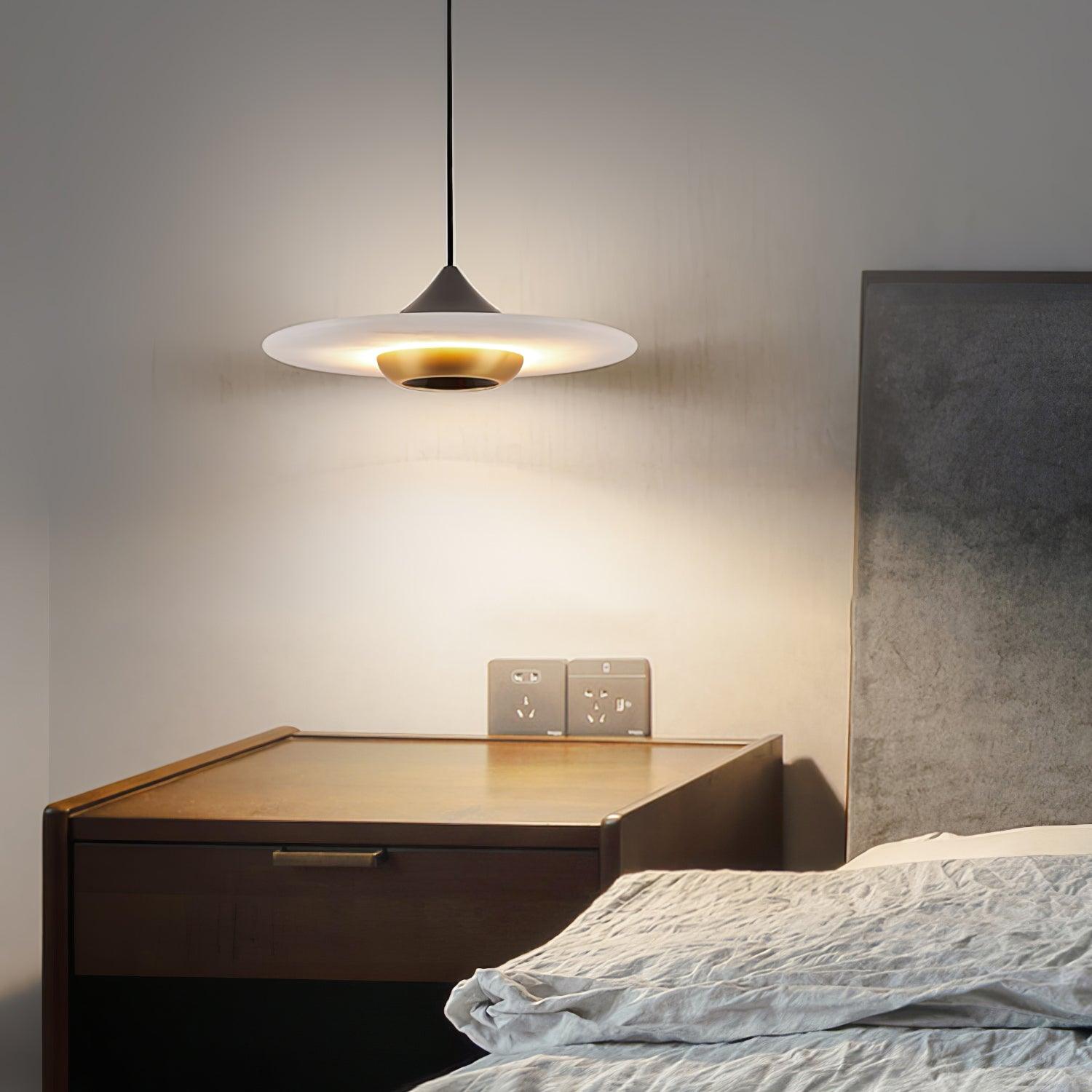 Modern White Marble Flying Saucer Pendant Light Integrated LED Hanging Ceiling Fixture