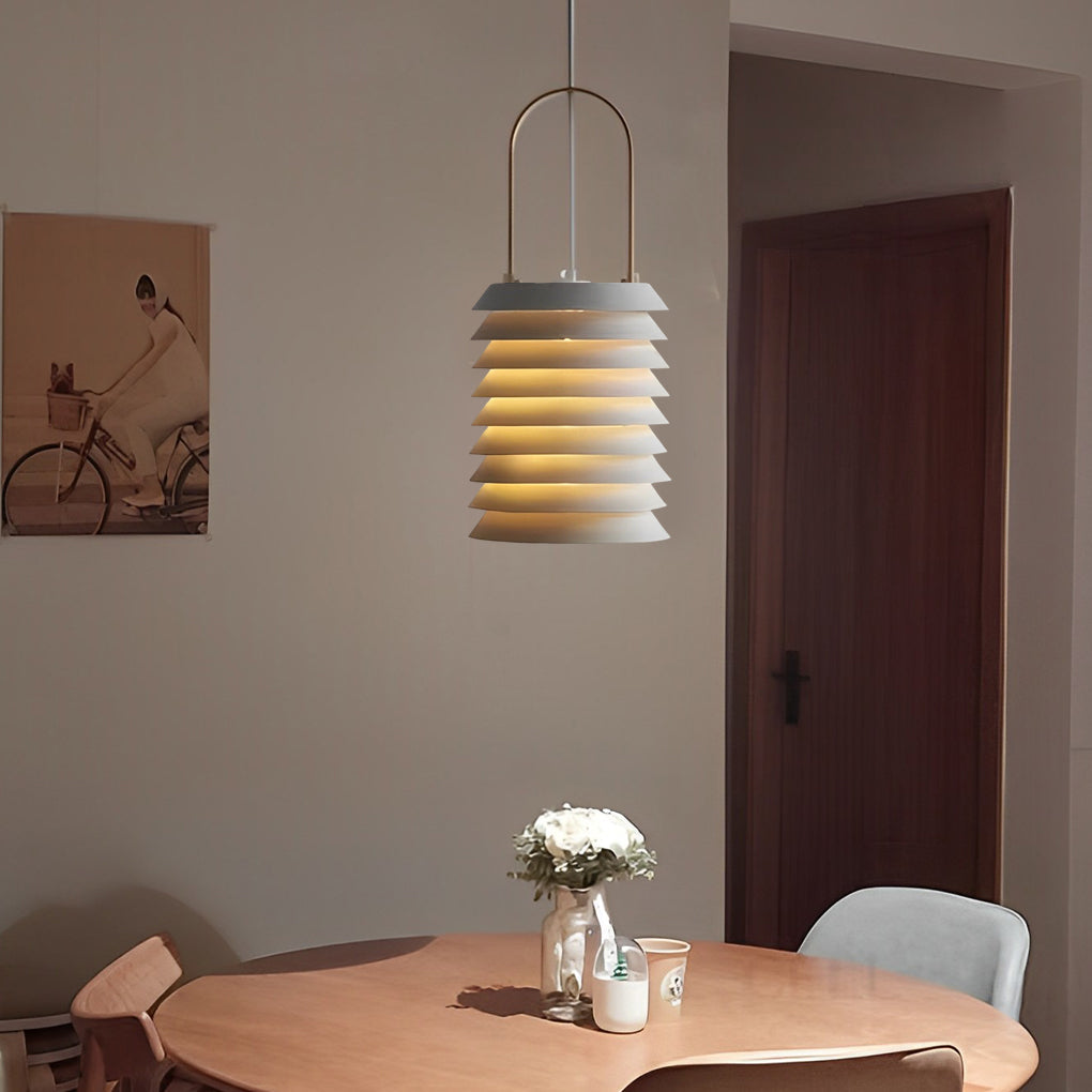 Modern White Multi Layer Drum Shade Pendant Light for Dining Room and Bedroom