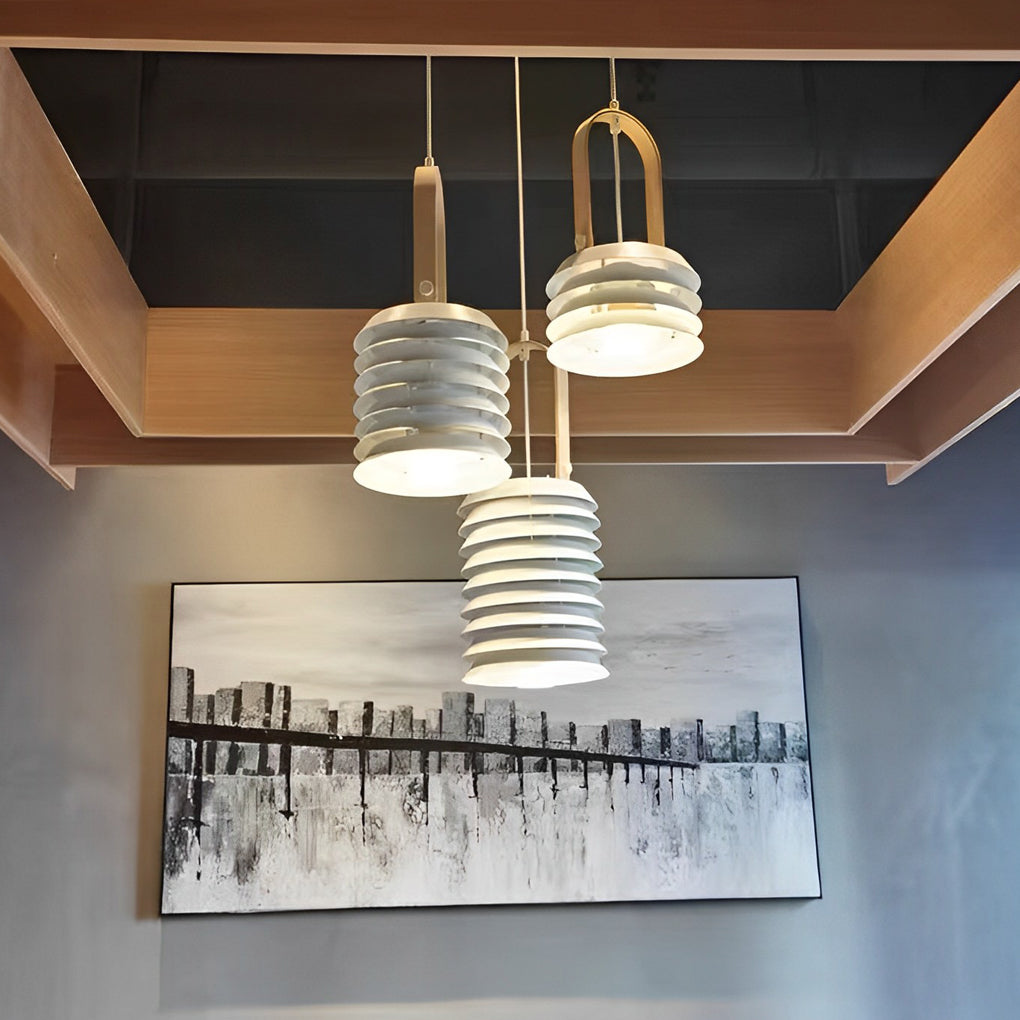 Modern White Multi Layer Drum Shade Pendant Light for Dining Room and Bedroom
