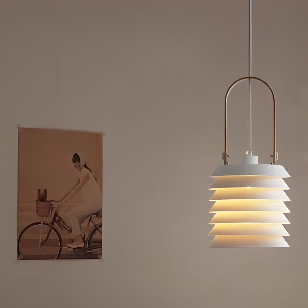 Modern White Multi Layer Drum Shade Pendant Light for Dining Room and Bedroom