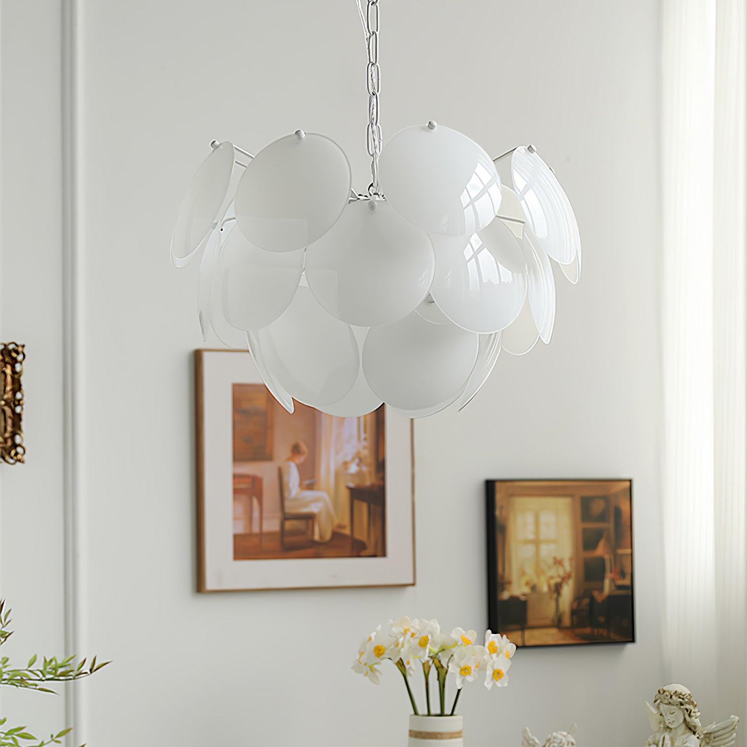 Modern White Petal Glass Pendant Chandelier for Elegant Dining and Living Room Lighting