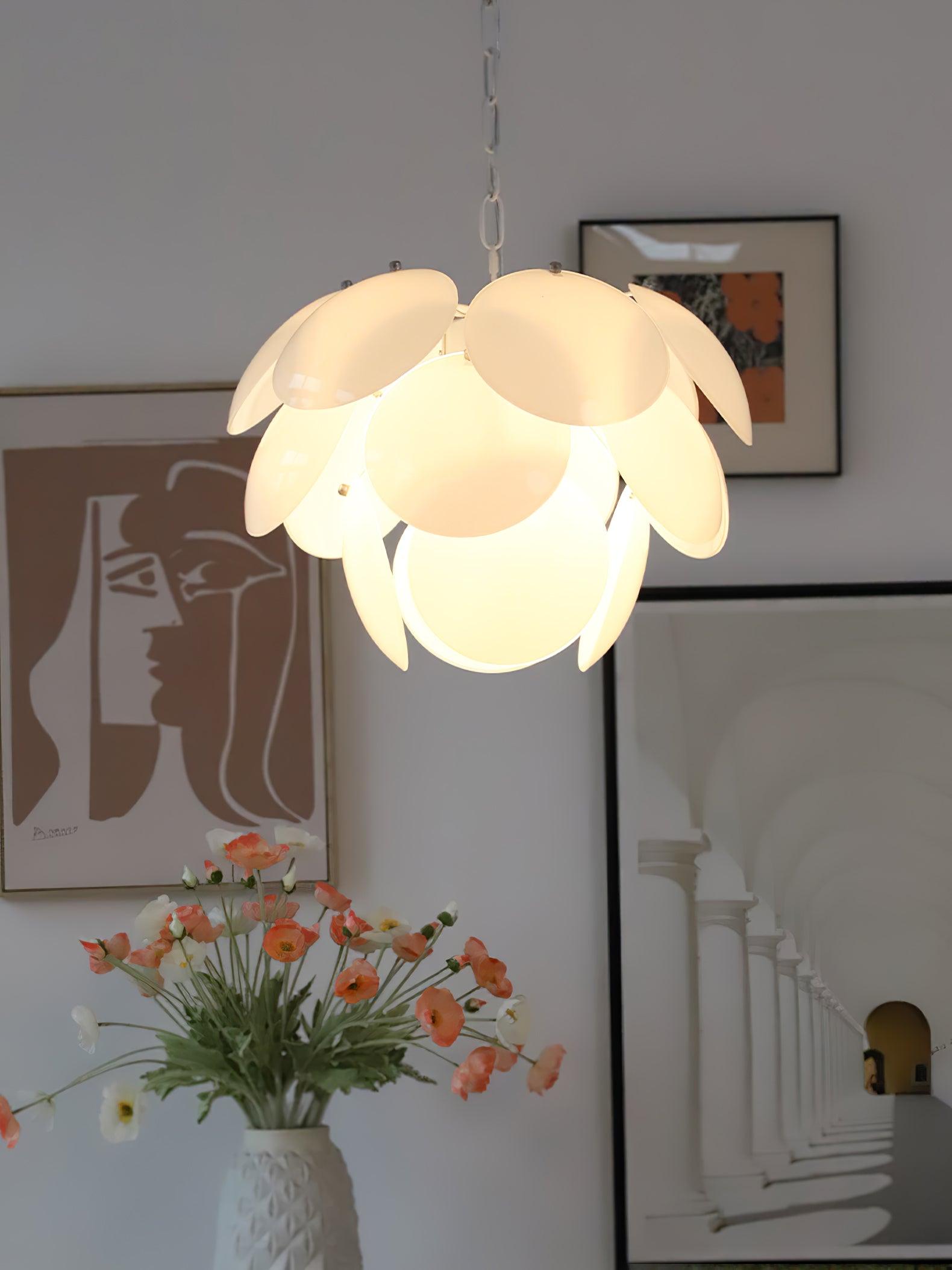 Modern White Petal Glass Pendant Chandelier for Elegant Dining and Living Room Lighting