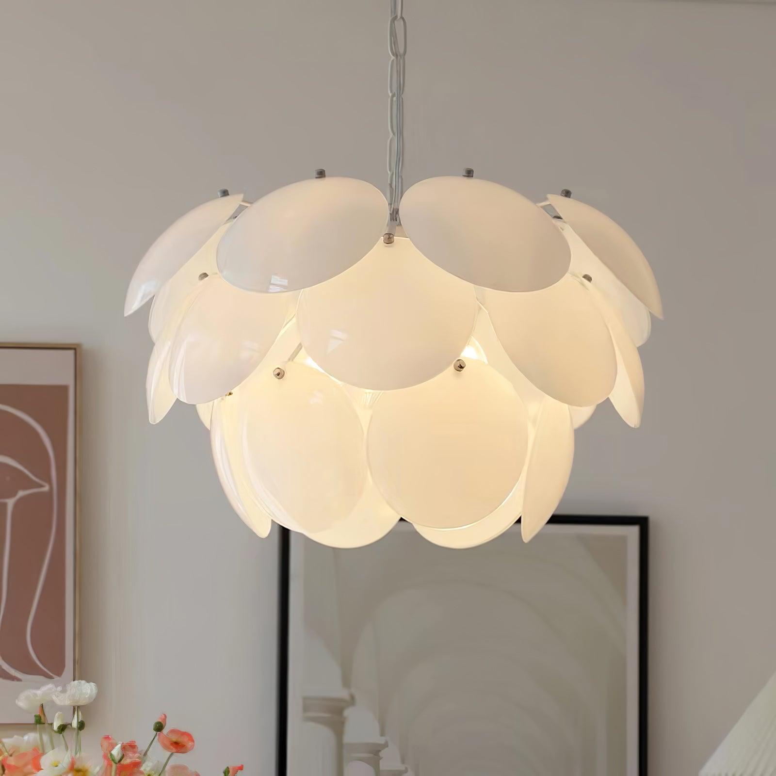 Modern White Petal Glass Pendant Chandelier for Elegant Dining and Living Room Lighting