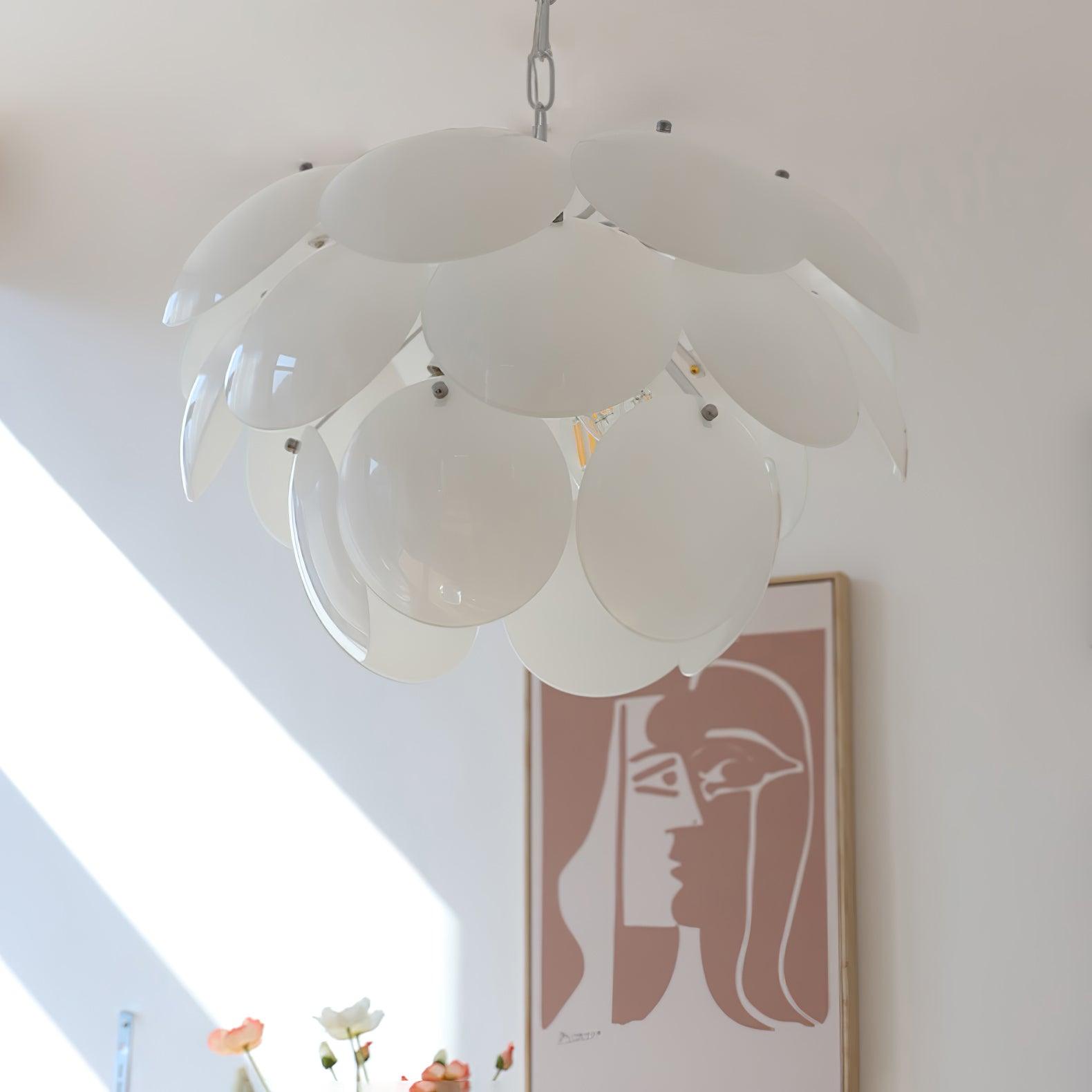 Modern White Petal Glass Pendant Chandelier for Elegant Dining and Living Room Lighting