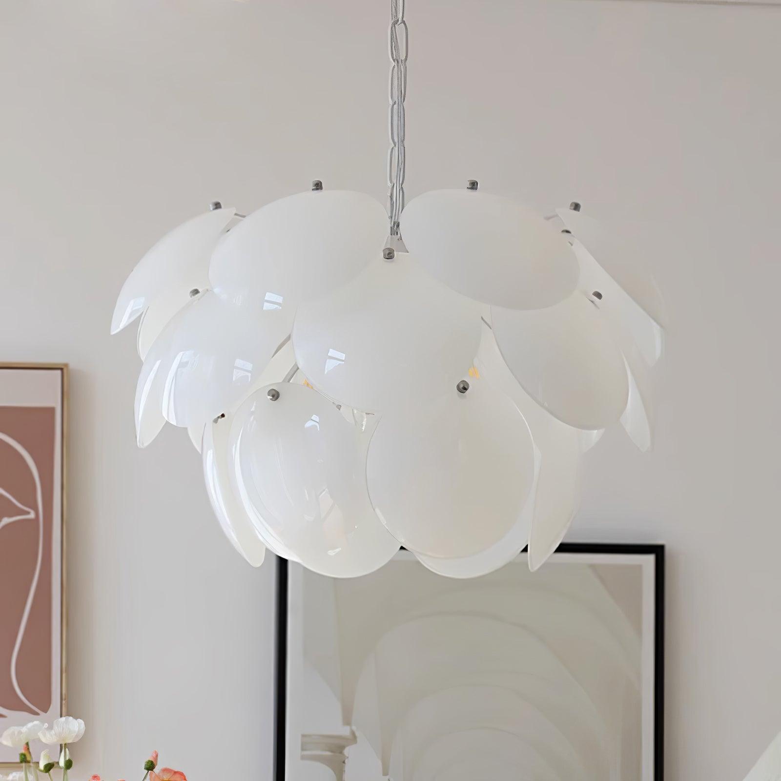 Modern White Petal Glass Pendant Chandelier for Elegant Dining and Living Room Lighting