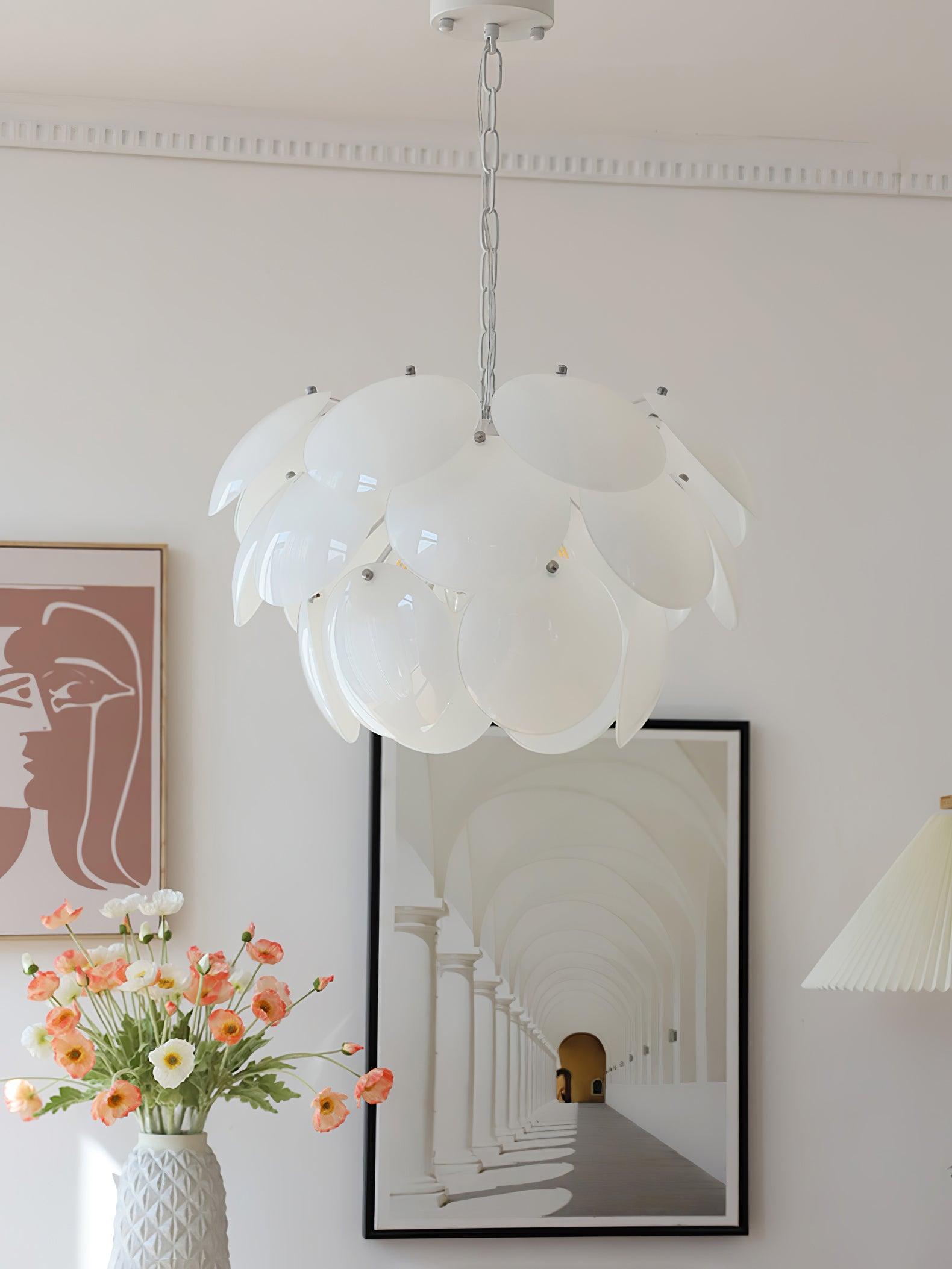 Modern White Petal Glass Pendant Chandelier for Elegant Dining and Living Room Lighting