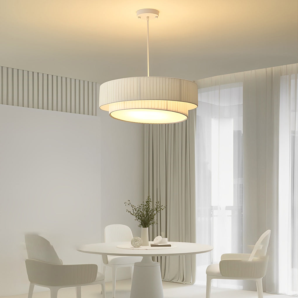 Modern White Pleated Fabric Drum Chandelier Creative Nordic Hanging Pendant Lamp