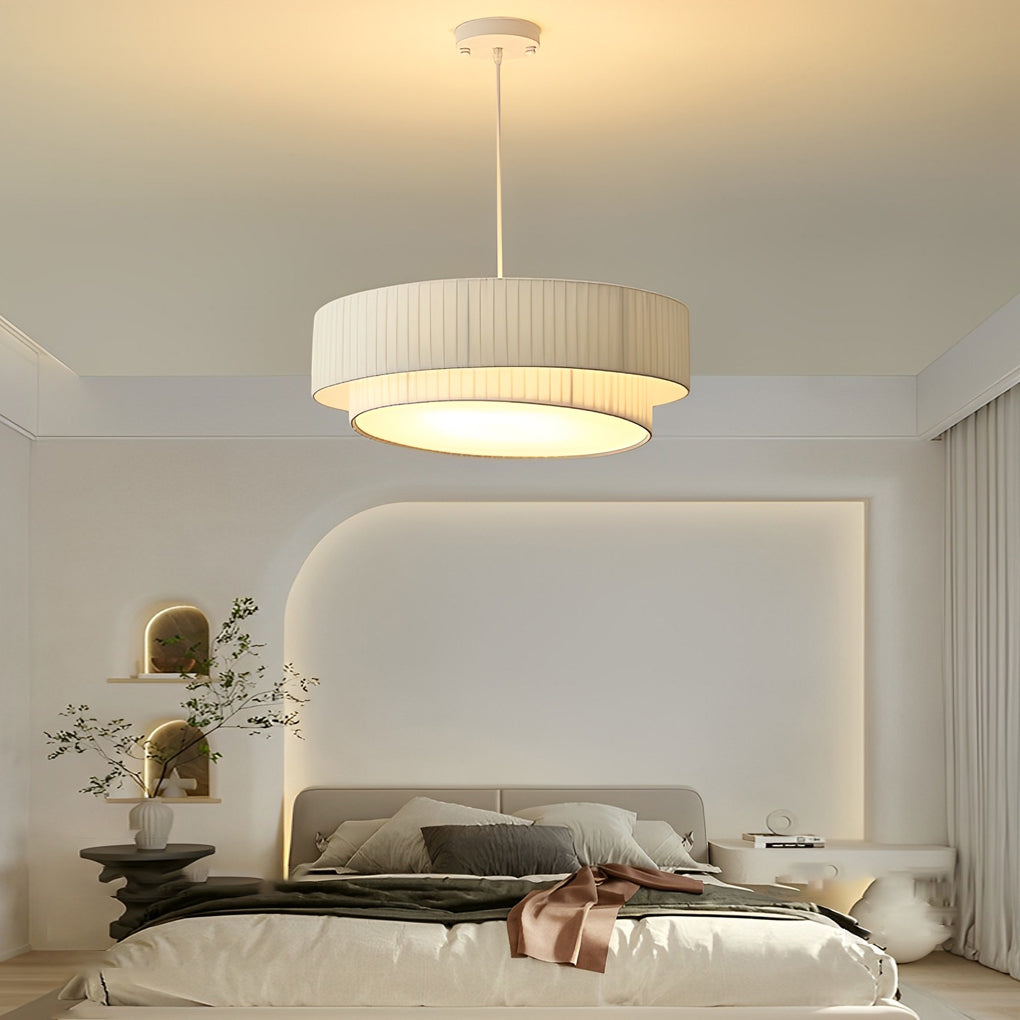 Modern White Pleated Fabric Drum Chandelier Creative Nordic Hanging Pendant Lamp