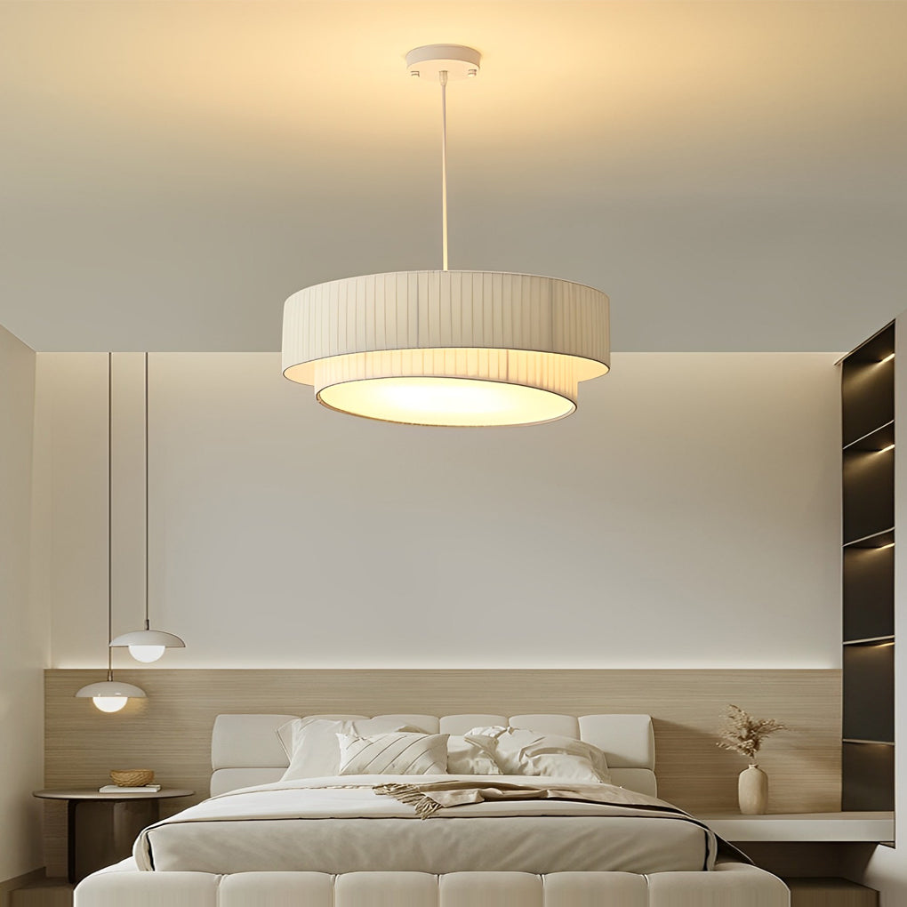 Modern White Pleated Fabric Drum Chandelier Creative Nordic Hanging Pendant Lamp