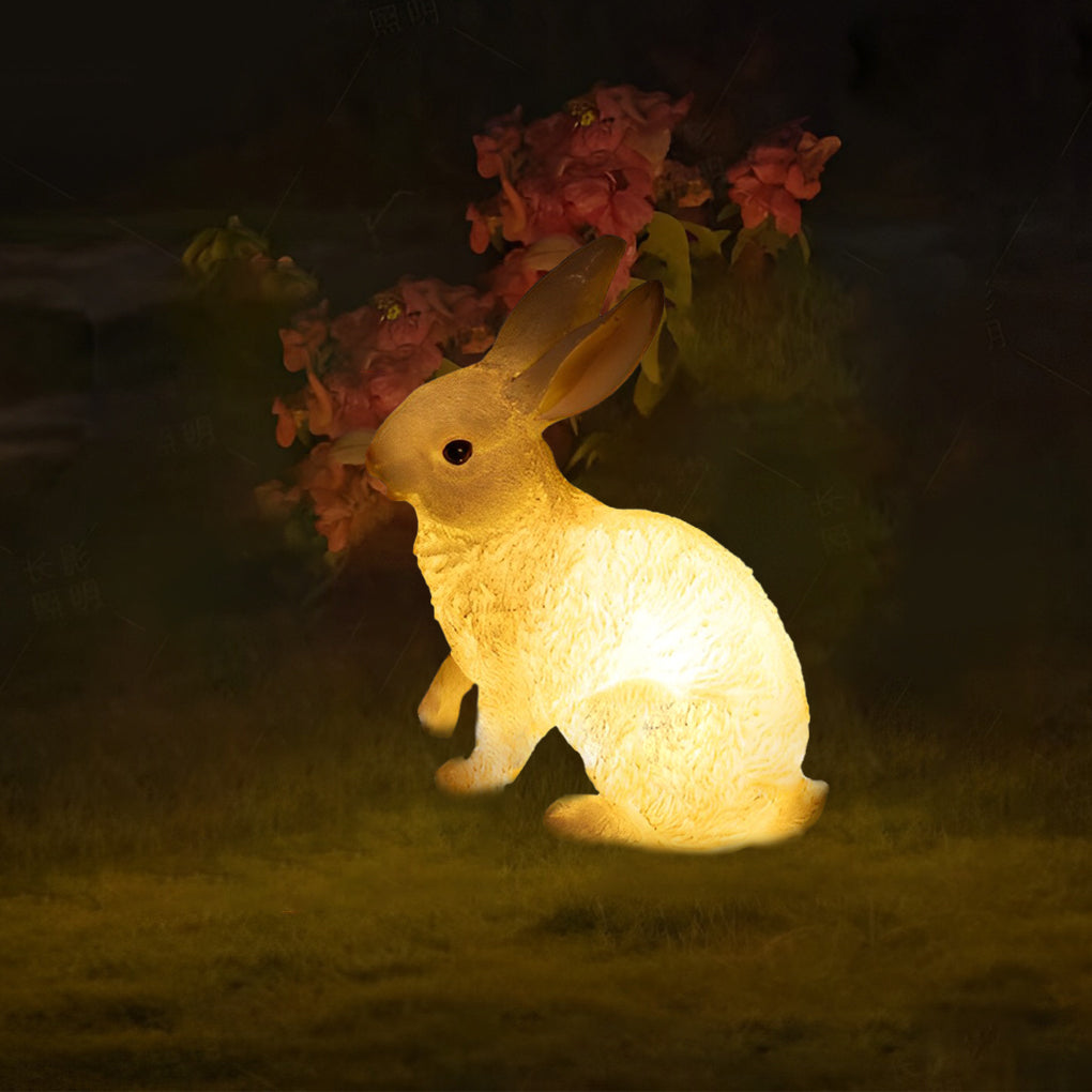 Modern White Rabbit Outdoor Garden Light Waterproof Resin Decorative Lawn Sculpture