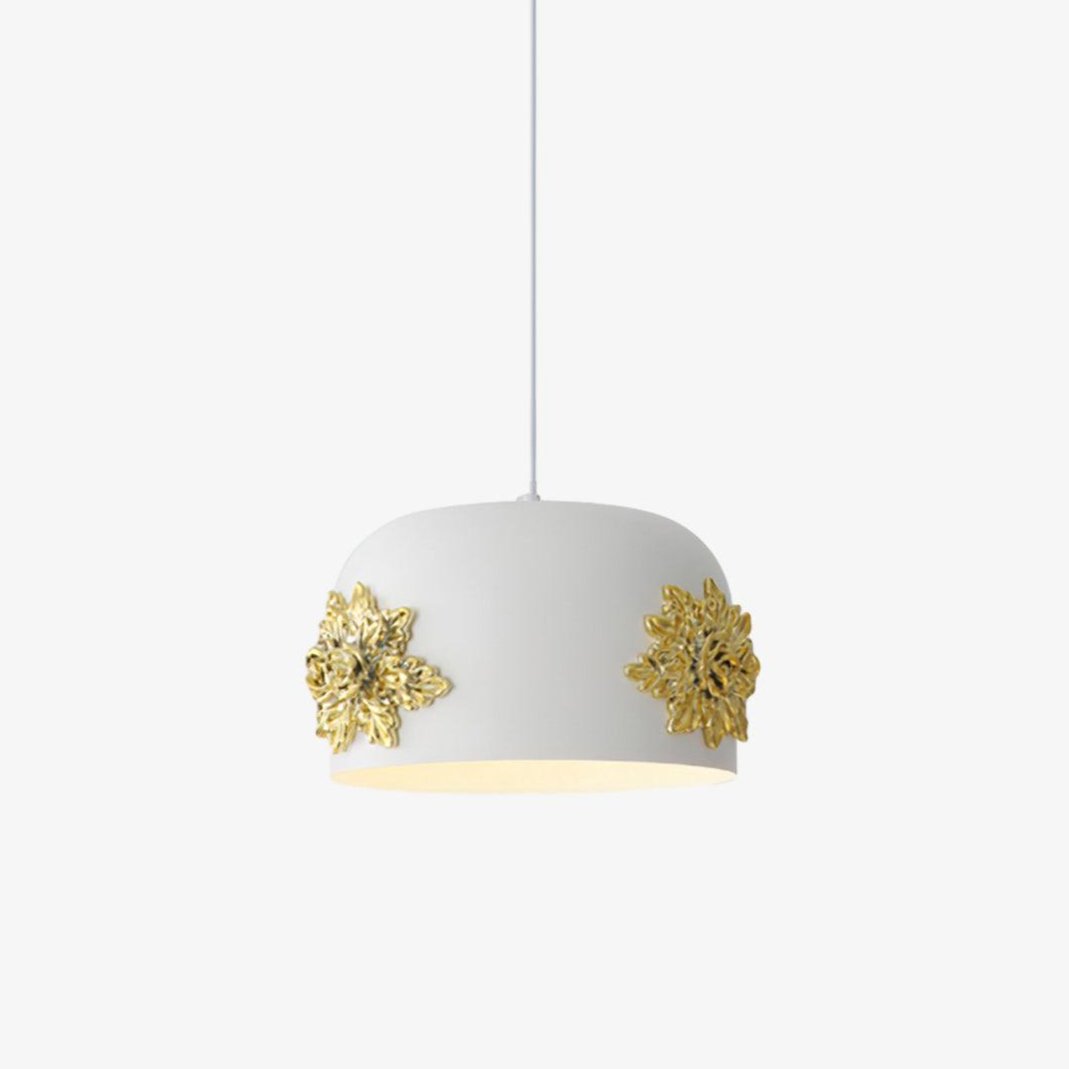 Modern White Resin LED Pendant Light Hand Carved Ceiling Hanging Lamp with Crystals