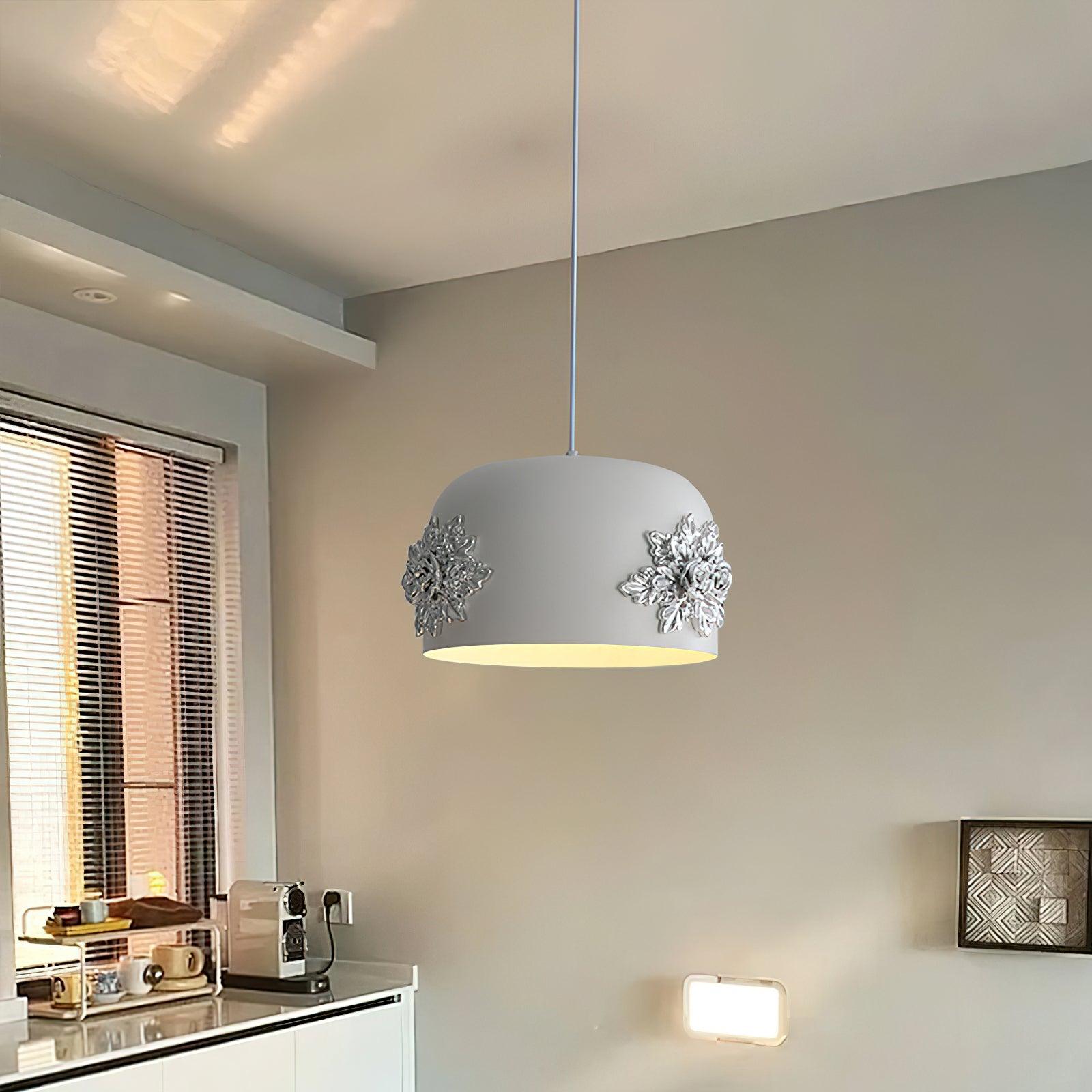 Modern White Resin LED Pendant Light Hand Carved Ceiling Hanging Lamp with Crystals